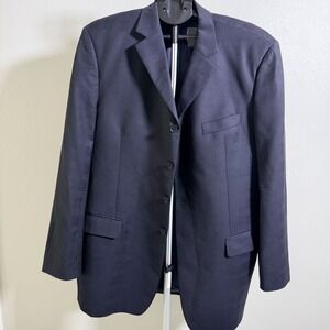 Enzo Tovare Blazer Jacket Mens‎ 56 Blue Plaid Virgin Wool Single Breasted Formal